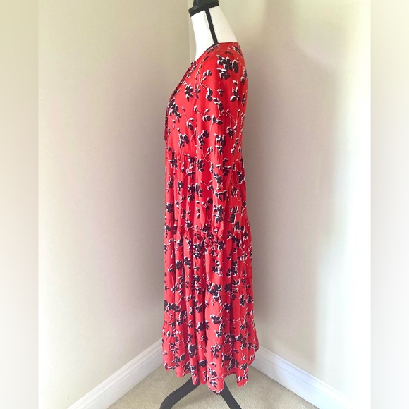 Zara Angel Red Floral Tiered Skirt Long Puff Sleeves Maxi Dress Size S - Picture 6 of 12